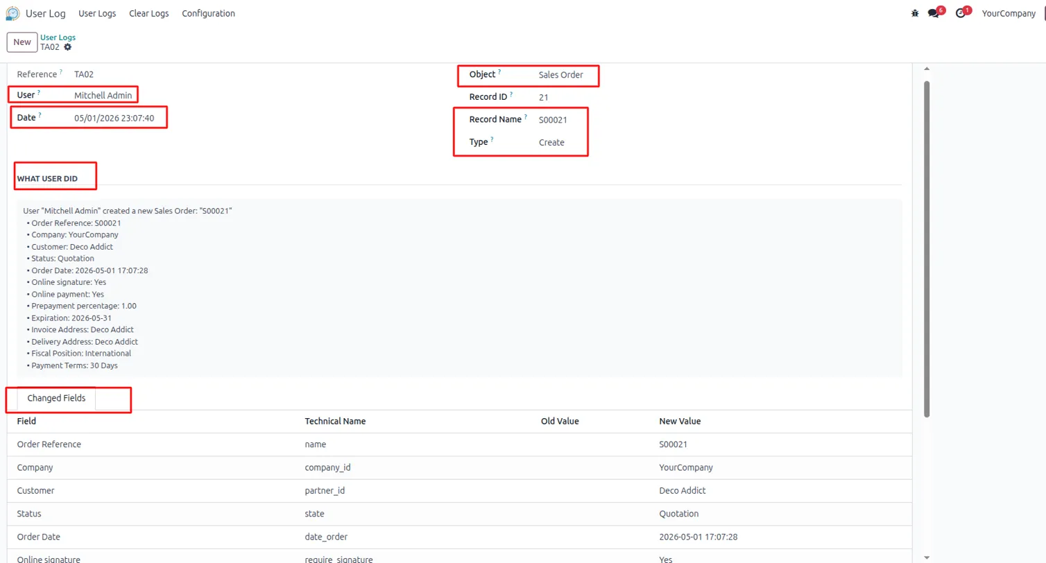 Detailed Create Log