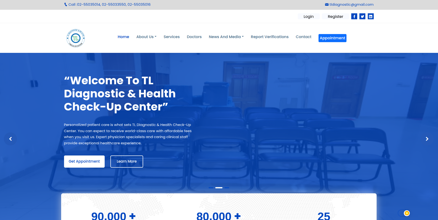 TL Diagnostic & Health Check-Up Center – Corporate & Patient Portal Website